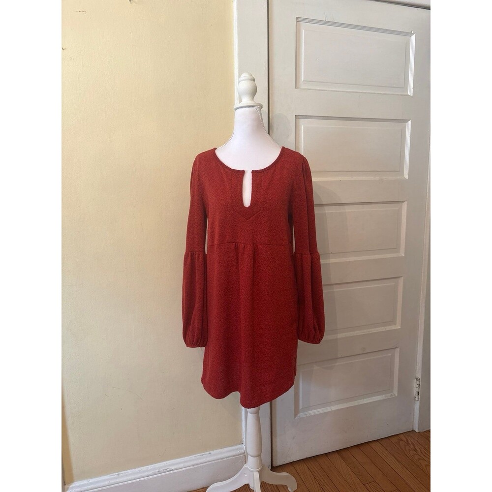 Miin brand midi dress long sleeve pumpkin orange keyhole neck fall renaissance